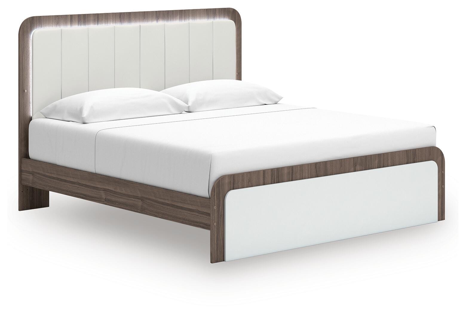 Mazilar White/Brown King Upholstered Bed