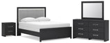 Maeling Black Queen Panel Bed, Dresser, Mirror and Nightstand (Online Special Price)