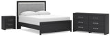 Maeling Black Queen Upholstered Panel Bed, Dresser and Nightstand (Online Special Price)