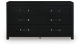 Maeling Black Queen Upholstered Panel Bed, Dresser and Nightstand (Online Special Price)