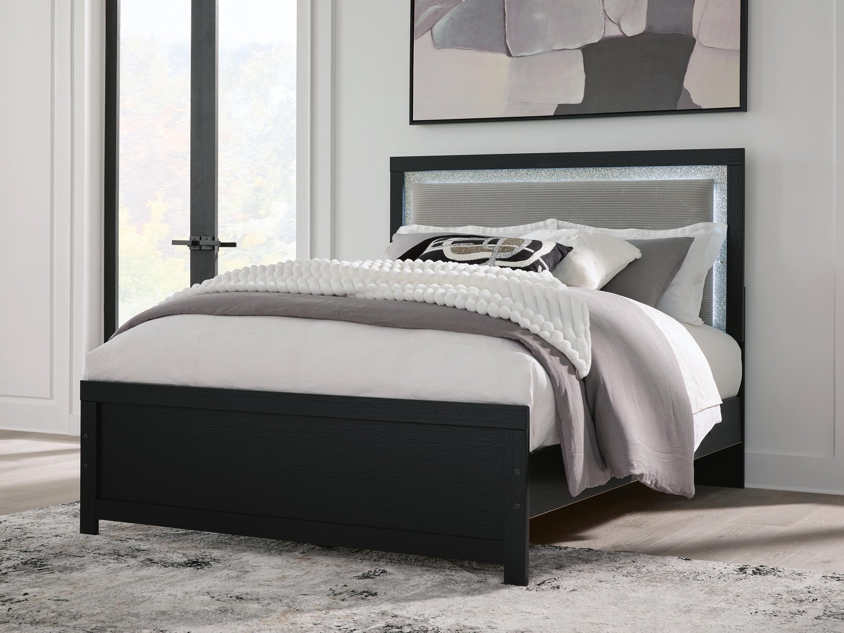 Maeling Black Queen Upholstered Panel Bed (Online Special Price)