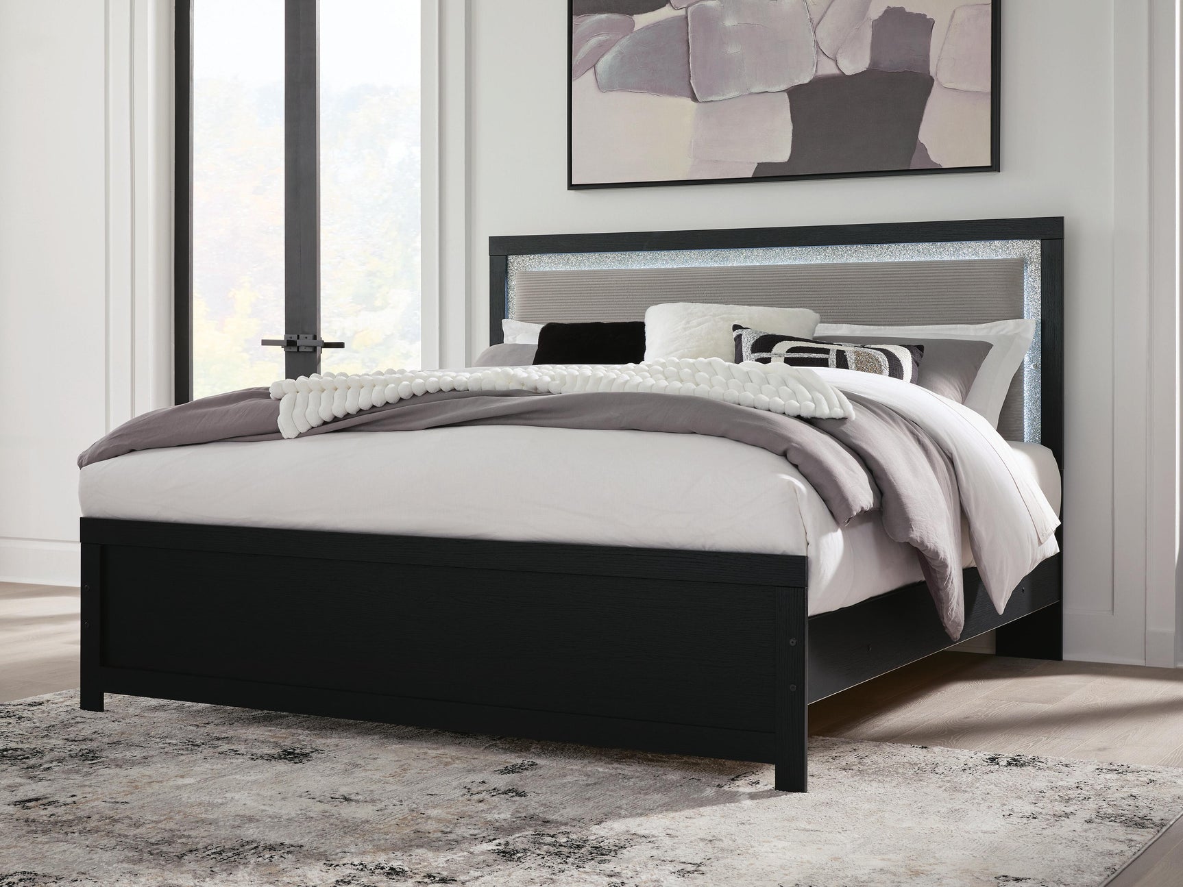 Maeling Black King Upholstered Panel Bed (Online Special Price)