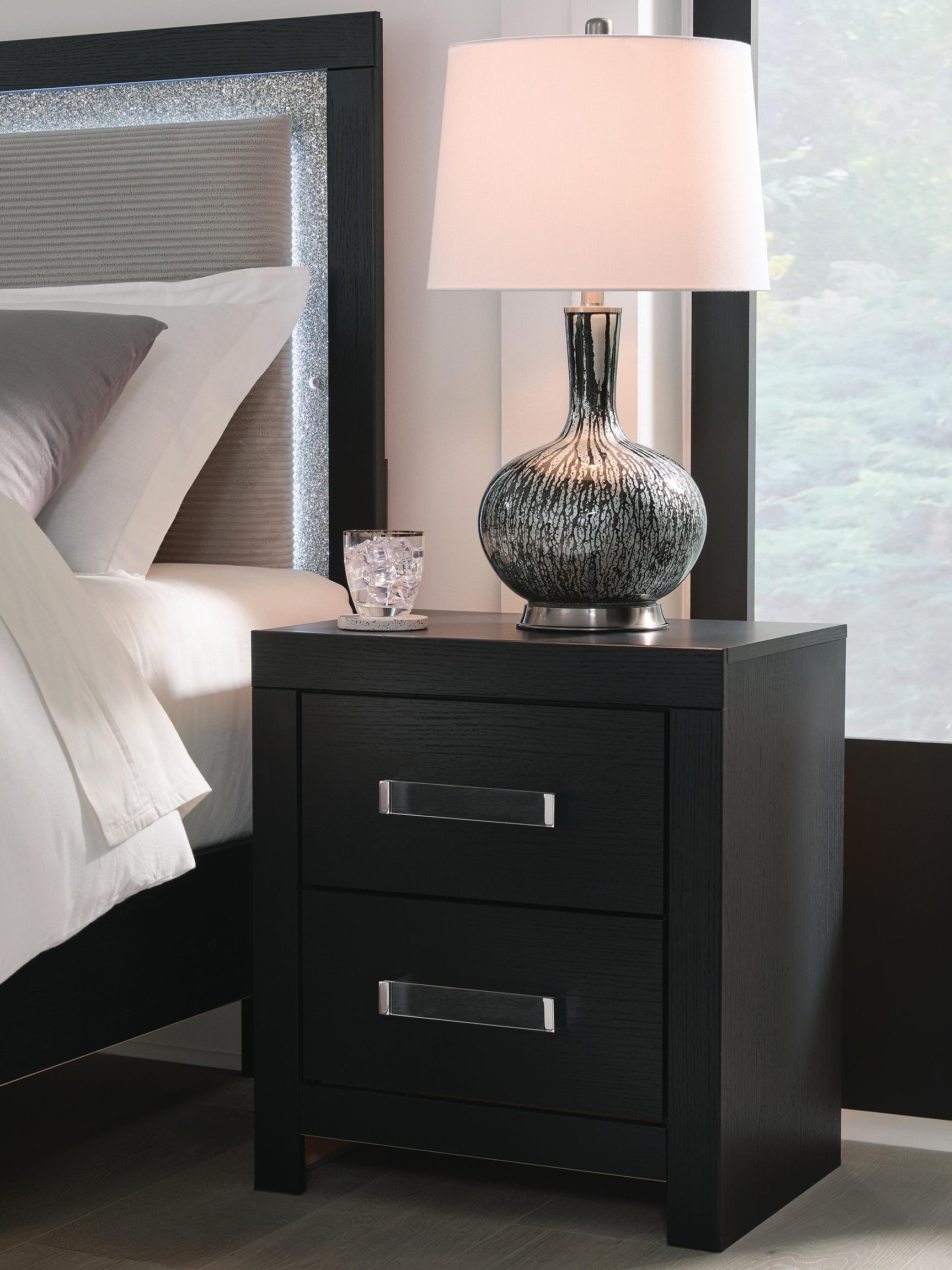 Maeling Black Two Drawer Nightstand