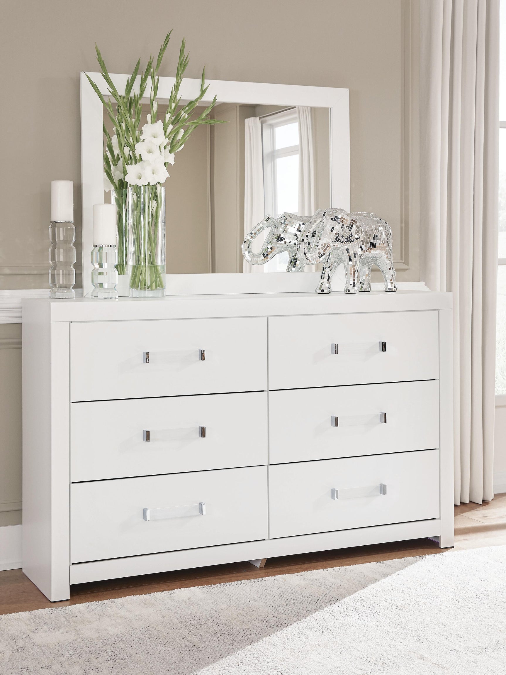 Raechalla White Dresser and Mirror