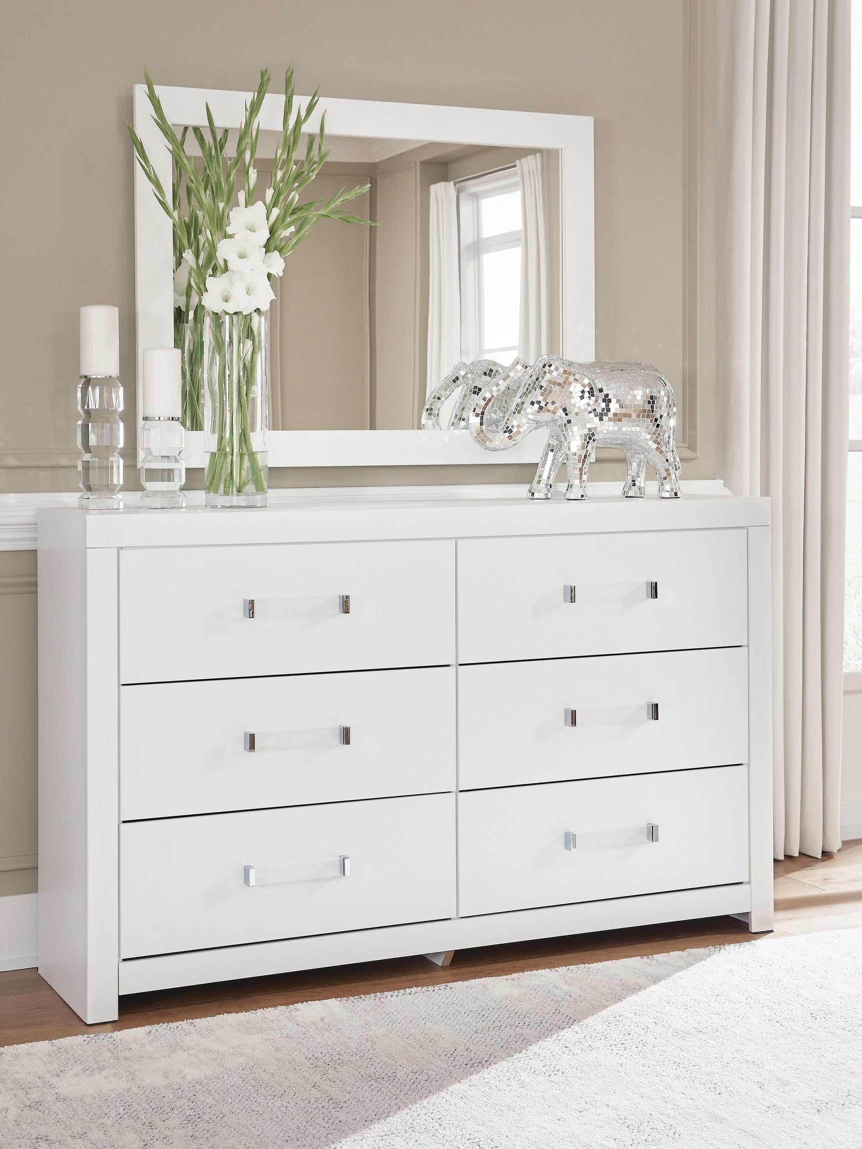 Raechalla White Dresser and Mirror