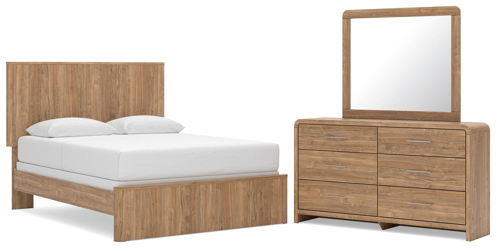 Gramburg Warm Natural Brown Queen Panel Bed, Dresser and Mirror (Online Special Price)