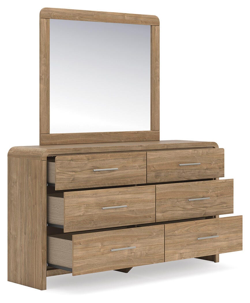 Gramburg Warm Natural Brown Queen Panel Bed, Dresser and Mirror (Online Special Price)