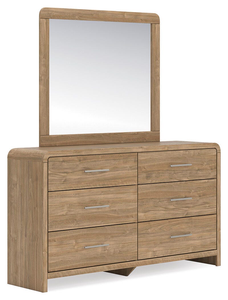 Gramburg Warm Natural Brown Queen Panel Bed, Dresser and Mirror (Online Special Price)
