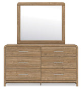 Gramburg Warm Natural Brown Queen Panel Bed, Dresser and Mirror (Online Special Price)