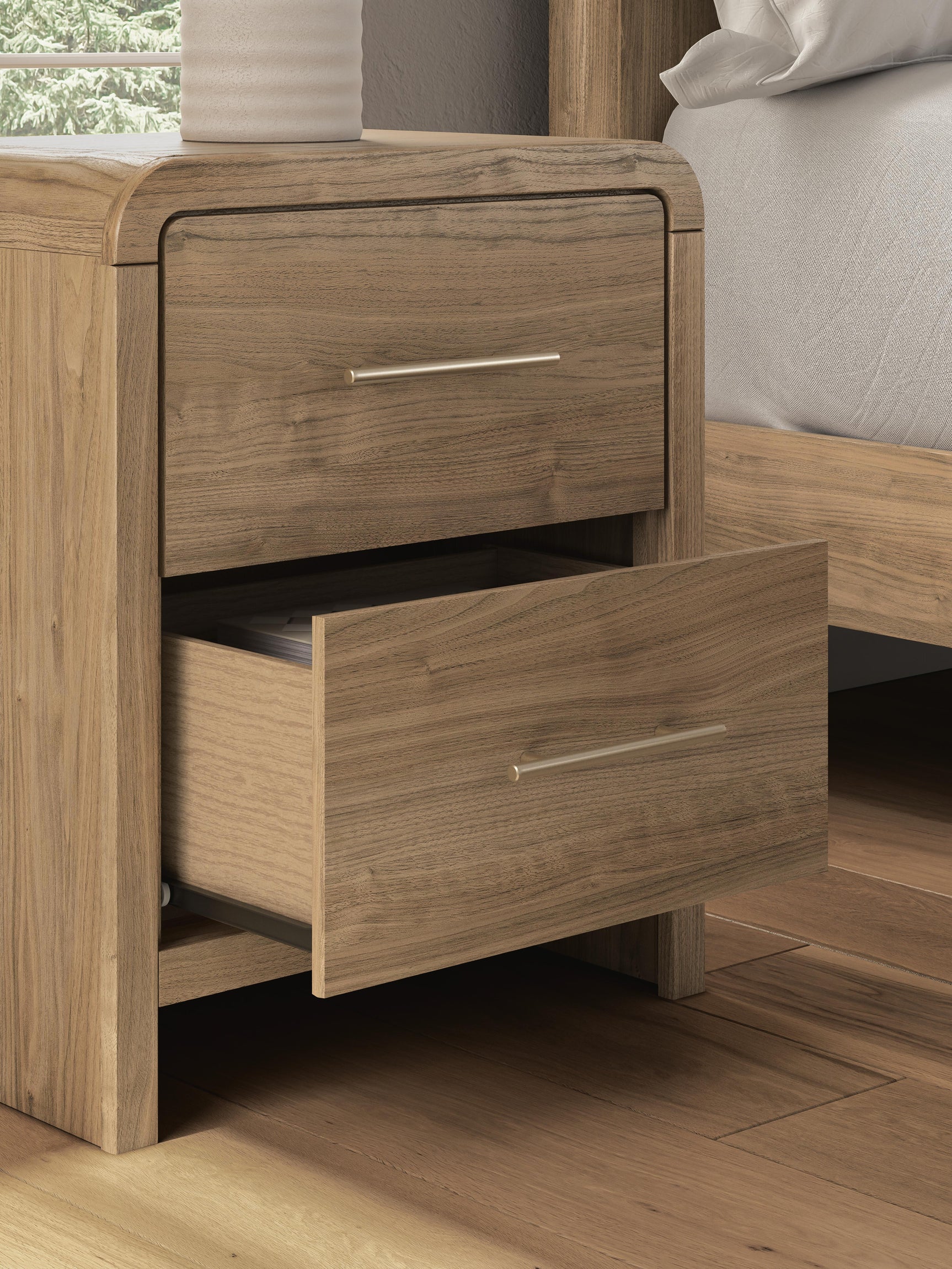 Gramburg Warm Natural Brown Two Drawer Nightstand (Online Special Price)
