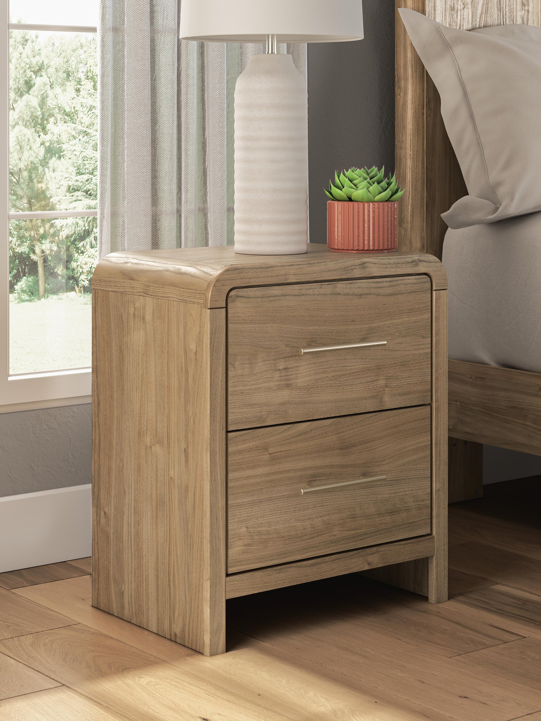 Gramburg Warm Natural Brown Two Drawer Nightstand (Online Special Price)