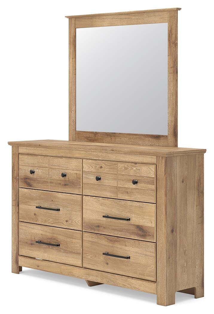 Makidern Tan King Panel Bed, Dresser, Mirror and 2 Nightstands (Online Special Price)