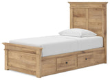 Fenderport Tan Twin Panel Storage Bed with Panel Footboard and 2 Under Bed Storage Units