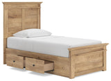 Fenderport Tan Twin Panel Storage Bed with Panel Footboard and 2 Under Bed Storage Units