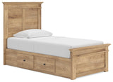 Fenderport Tan Twin Panel Storage Bed with Panel Footboard and 2 Under Bed Storage Units
