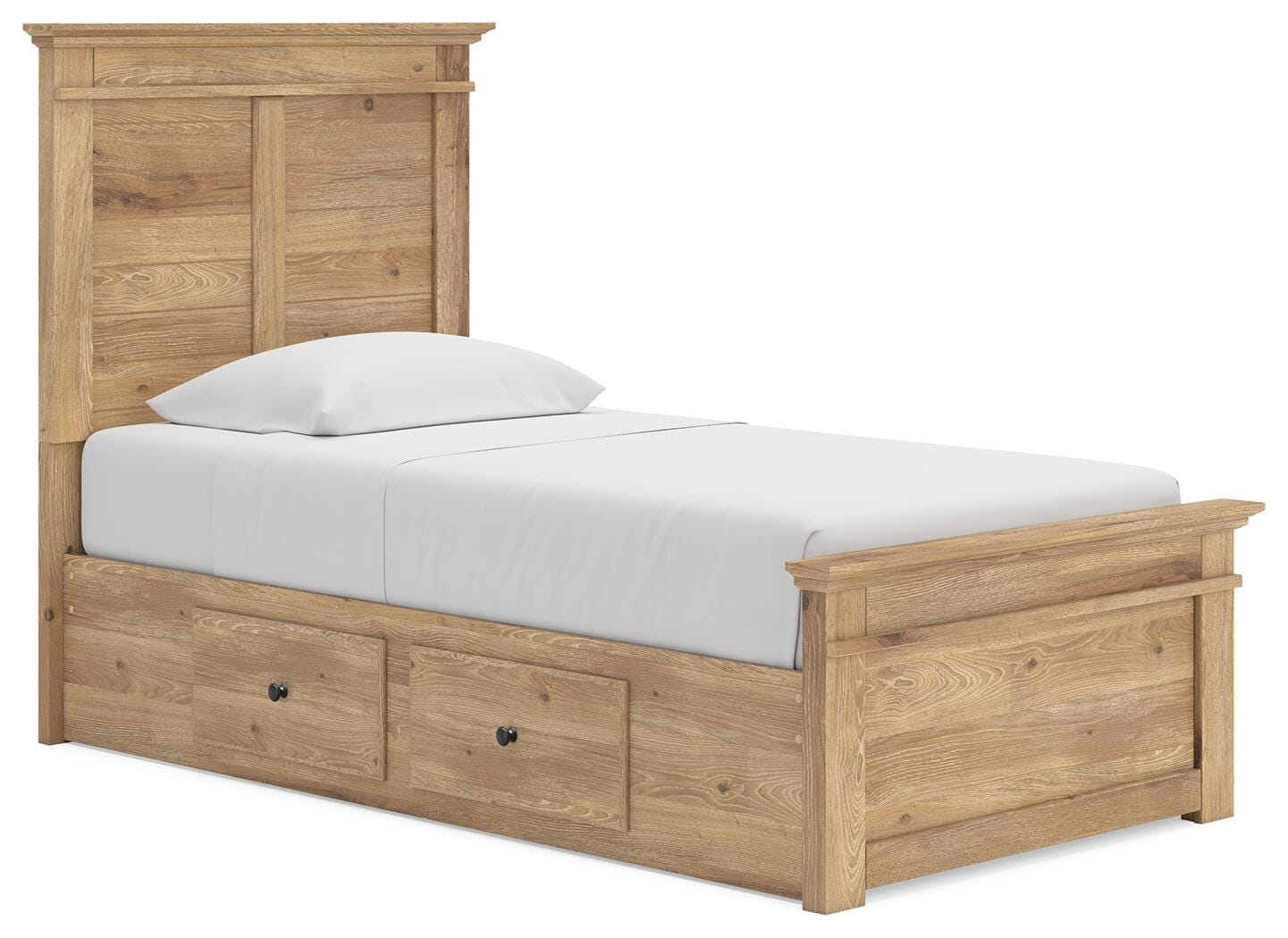 Fenderport Tan Twin Panel Storage Bed with Panel Footboard and 2 Under Bed Storage Units