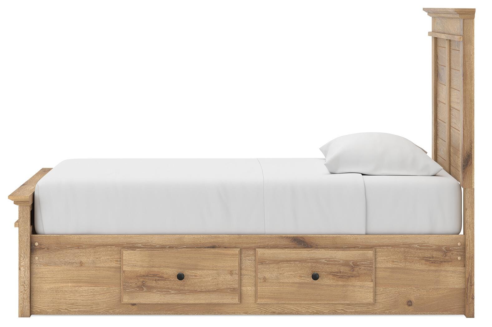 Fenderport Tan Twin Panel Storage Bed with Panel Footboard and 2 Under Bed Storage Units