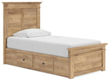 Fenderport Tan Twin Panel Storage Bed with Panel Footboard and Under Bed Storage