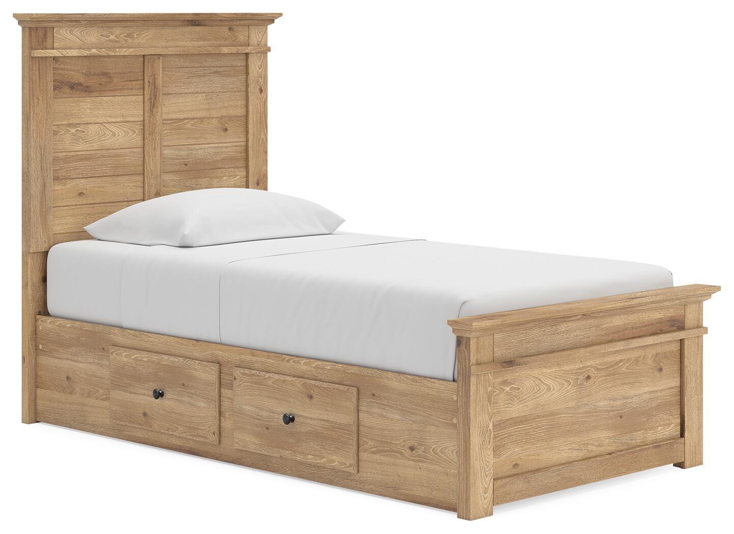 Fenderport Tan Twin Panel Storage Bed with Panel Footboard and Under Bed Storage