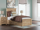 Fenderport Tan Twin Panel Storage Bed with Panel Footboard and Under Bed Storage