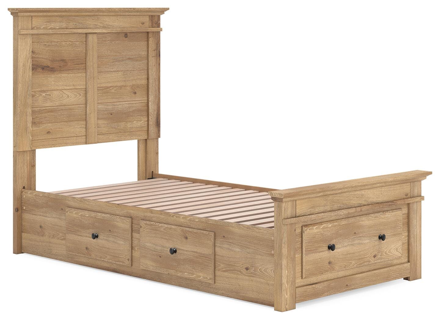Fenderport Tan Twin Panel Storage Bed with Storage Footboard and 2 Under Bed Storage Units
