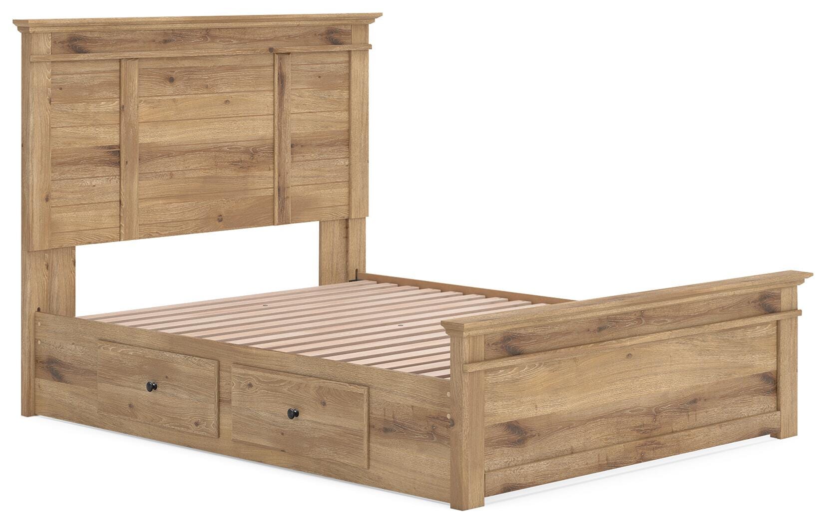 Fenderport Tan Queen Panel Storage Bed with Panel Footboard and Under Bed Storage (Online Special Price)