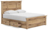 Fenderport Tan Queen Panel Storage Bed with Panel Footboard and Under Bed Storage