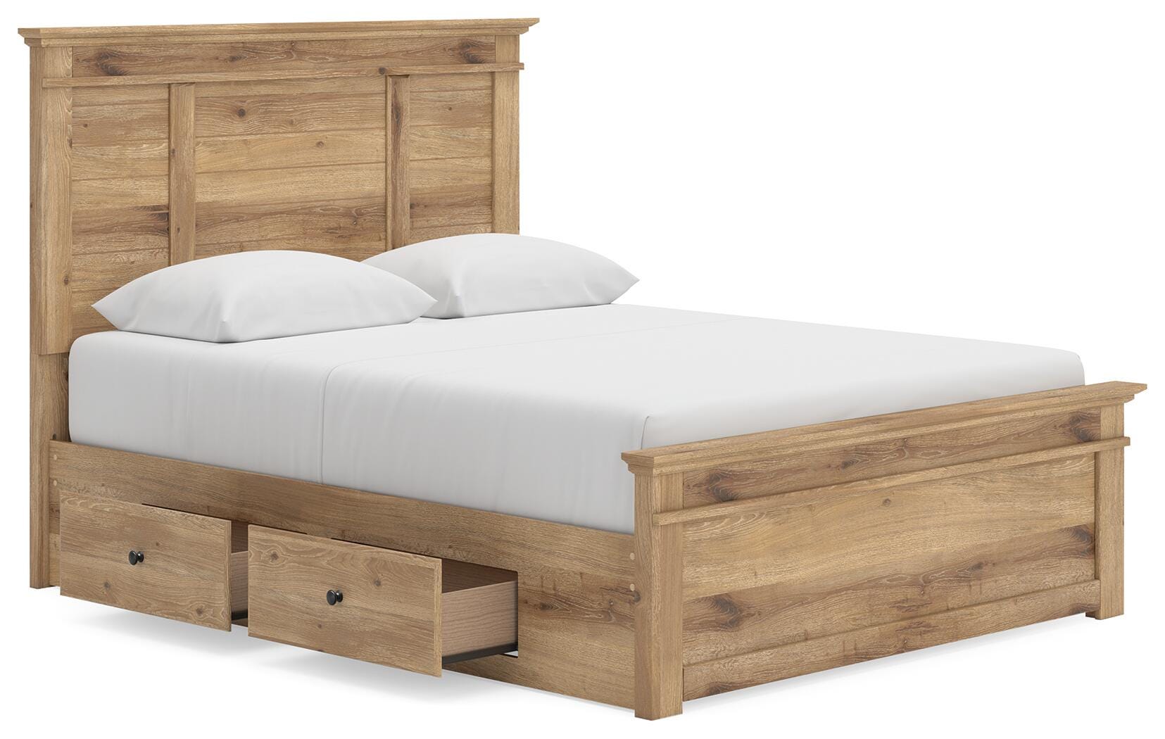 Fenderport Tan Queen Panel Storage Bed with Panel Footboard and Under Bed Storage
