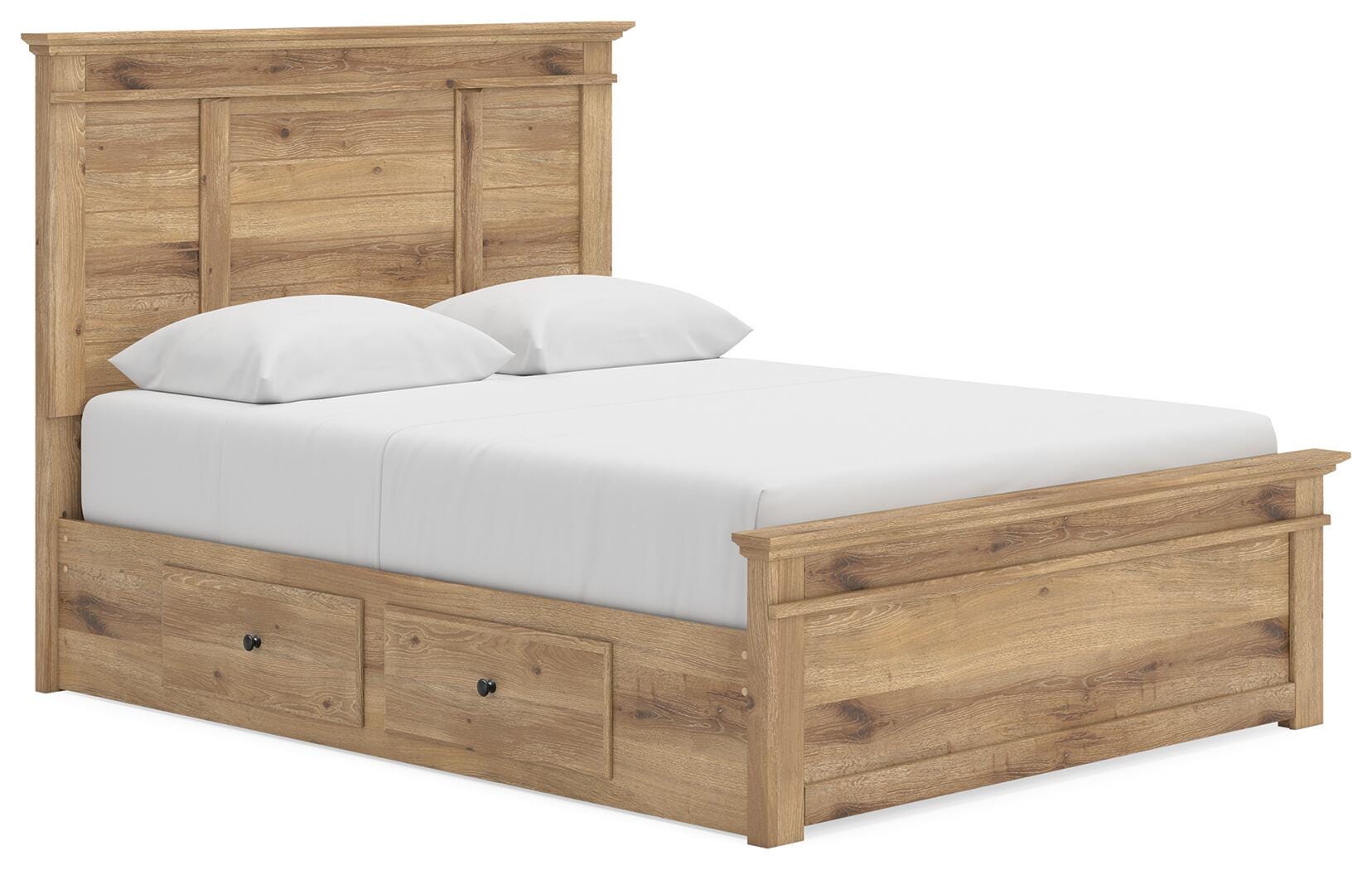 Fenderport Tan Queen Panel Storage Bed with Panel Footboard and Under Bed Storage (Online Special Price)