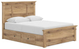 Fenderport Tan Queen Panel Storage Bed with Panel Footboard and Under Bed Storage