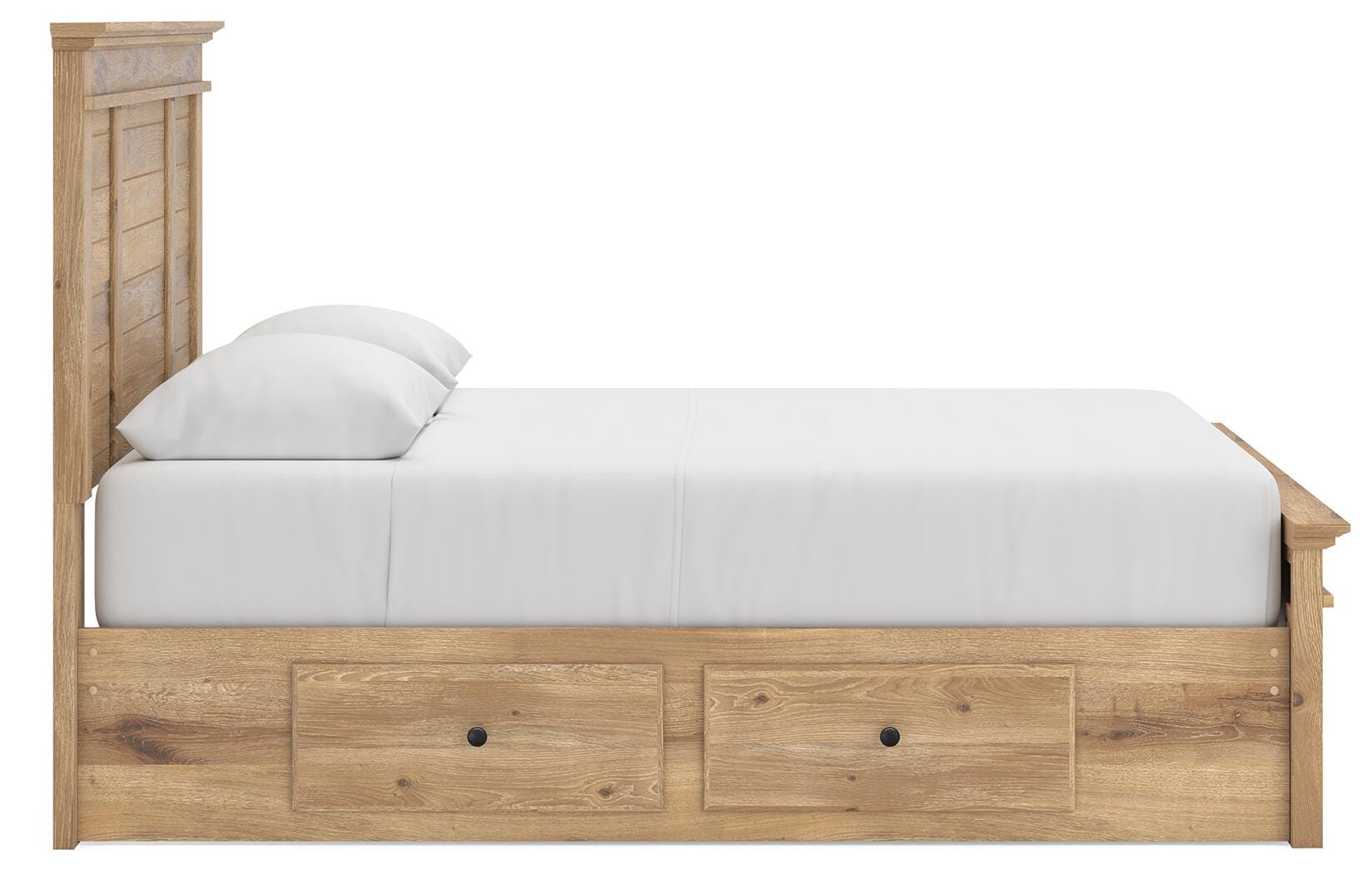 Fenderport Tan Queen Panel Storage Bed with Panel Footboard and Under Bed Storage