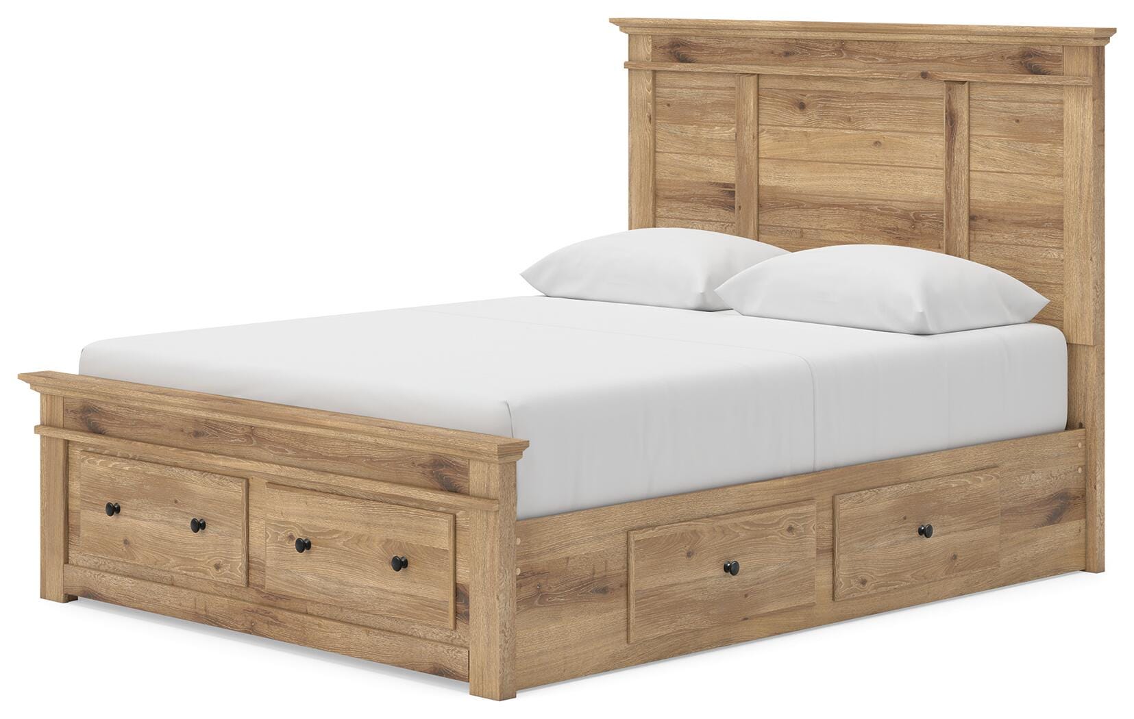 Fenderport Tan Queen Panel Storage Bed with Storage Footboard and 2 Under Bed Storage Units