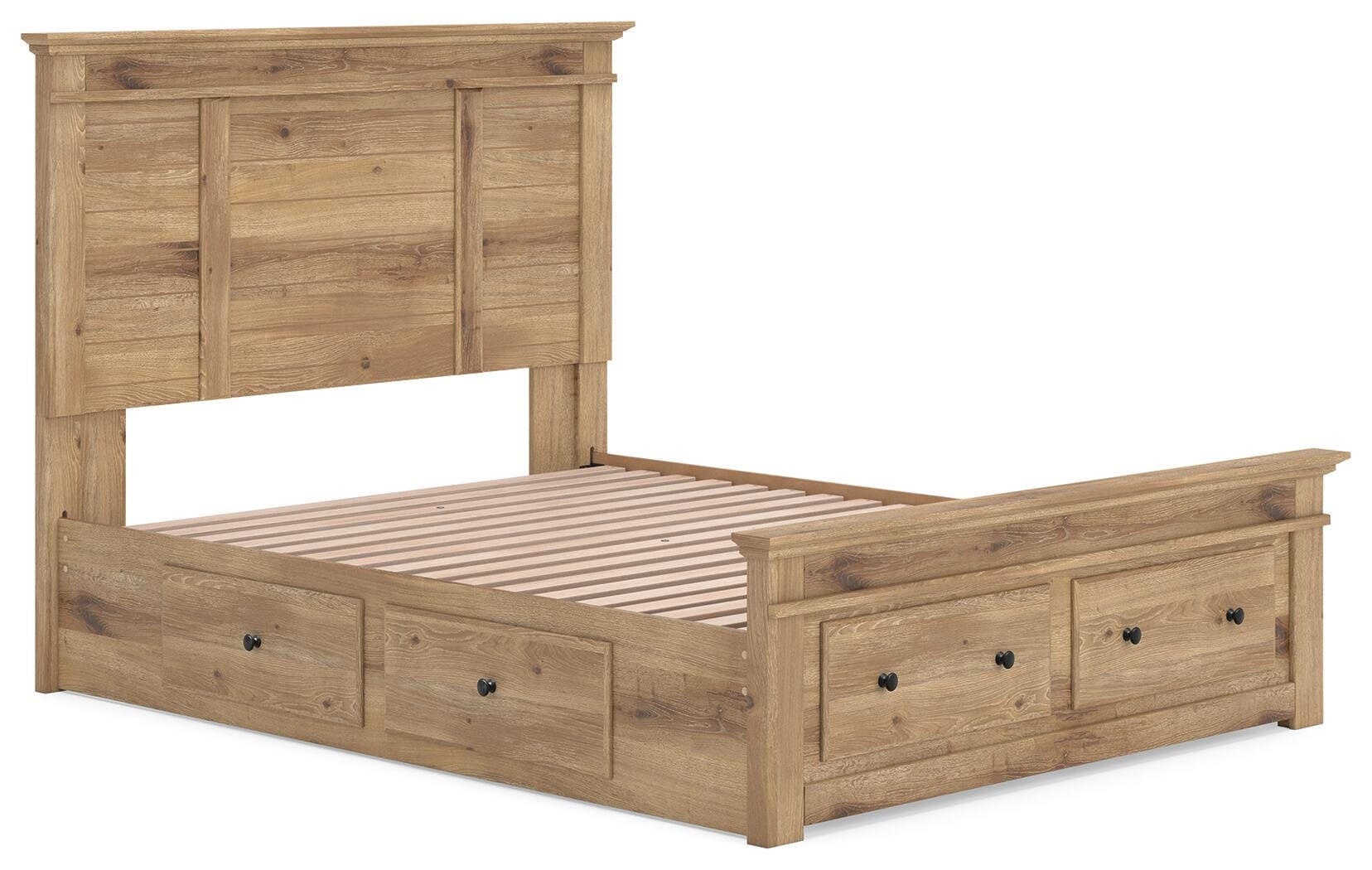 Fenderport Tan Queen Panel Storage Bed with Storage Footboard and 2 Under Bed Storage Units