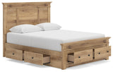 Fenderport Tan Queen Panel Storage Bed with Storage Footboard and 2 Under Bed Storage Units