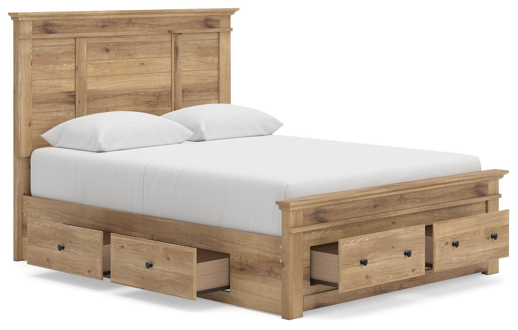Fenderport Tan Queen Panel Storage Bed with Storage Footboard and 2 Under Bed Storage Units