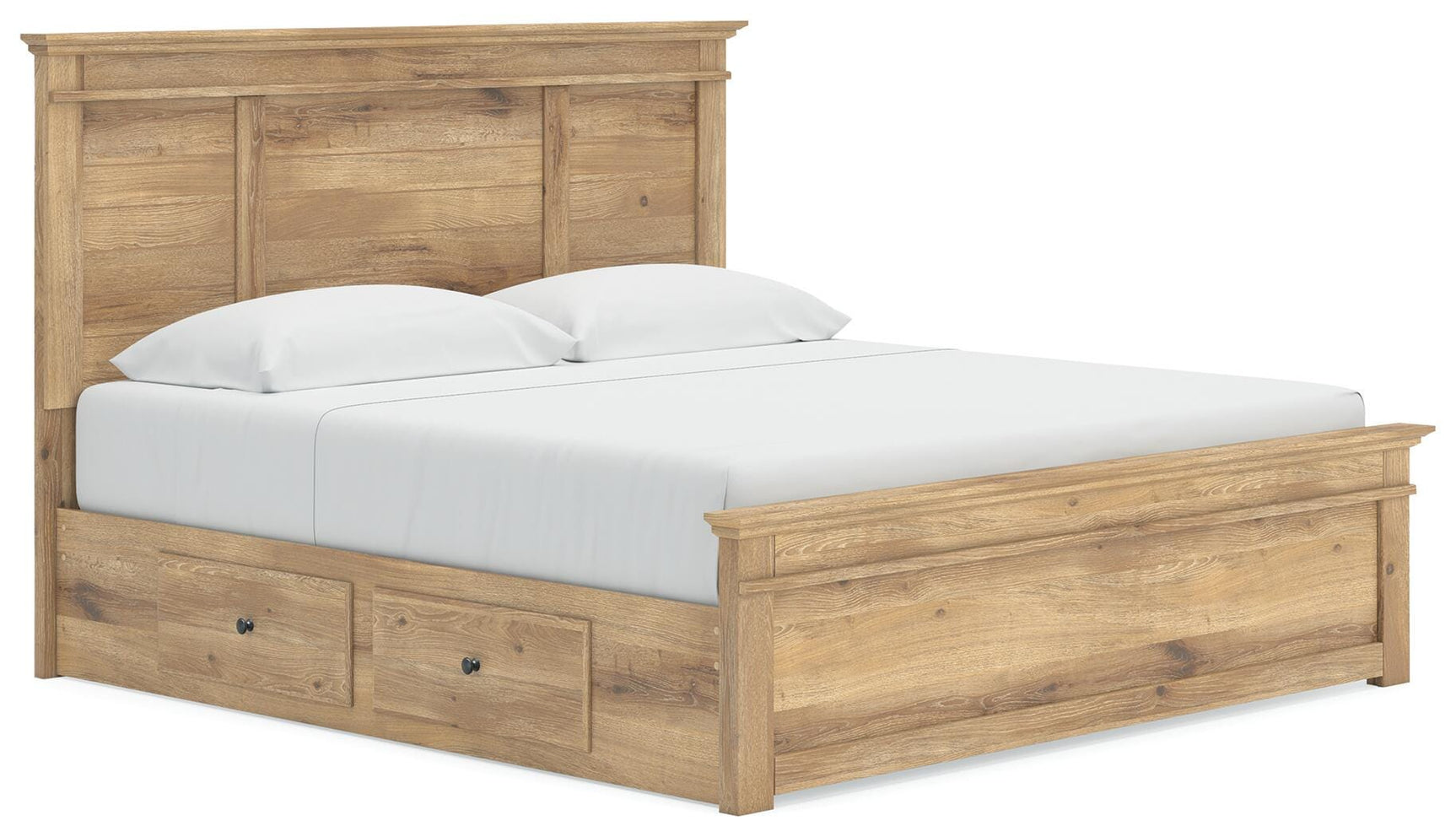 Fenderport Tan King Panel Storage Bed with Panel Footboard and Under Bed Storage