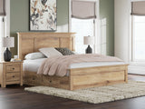 Fenderport Tan King Panel Storage Bed with Panel Footboard and Under Bed Storage (Online Special Price)