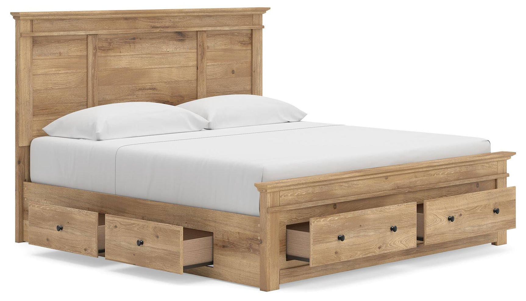 Fenderport Tan King Panel Storage Bed with Storage Footboard and Under Bed Storage