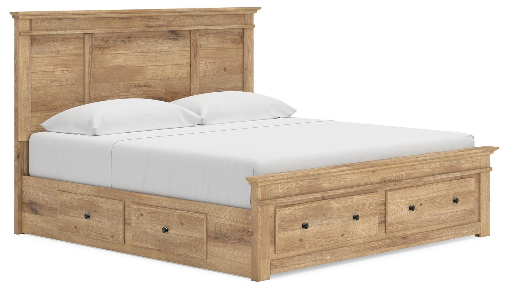 Fenderport Tan King Panel Storage Bed with Storage Footboard and Under Bed Storage