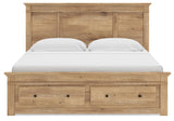 Fenderport Tan King Panel Storage Bed with Storage Footboard and Under Bed Storage
