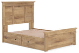 Fenderport Tan Full Panel Storage Bed with Panel Footboard and 2 Under Bed Storage Units