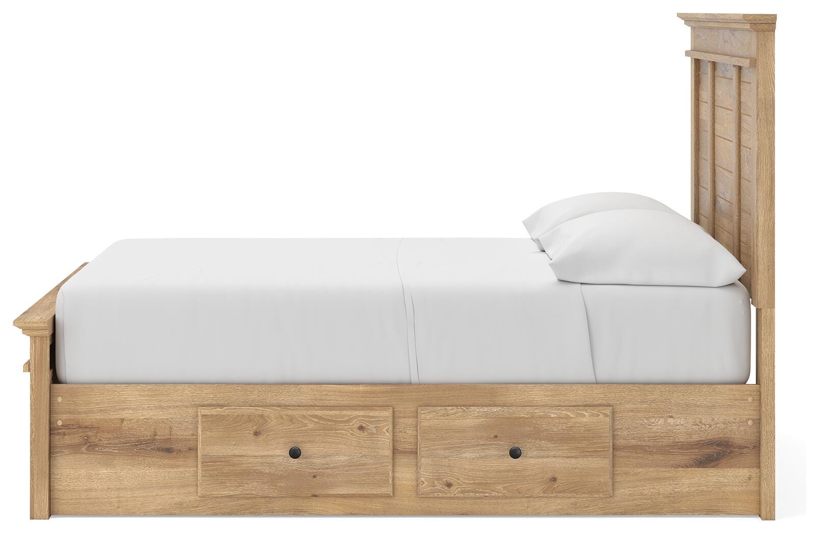 Fenderport Tan Full Panel Storage Bed with Panel Footboard and 2 Under Bed Storage Units