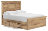 Fenderport Tan Full Panel Storage Bed with Panel Footboard and Under Bed Storage