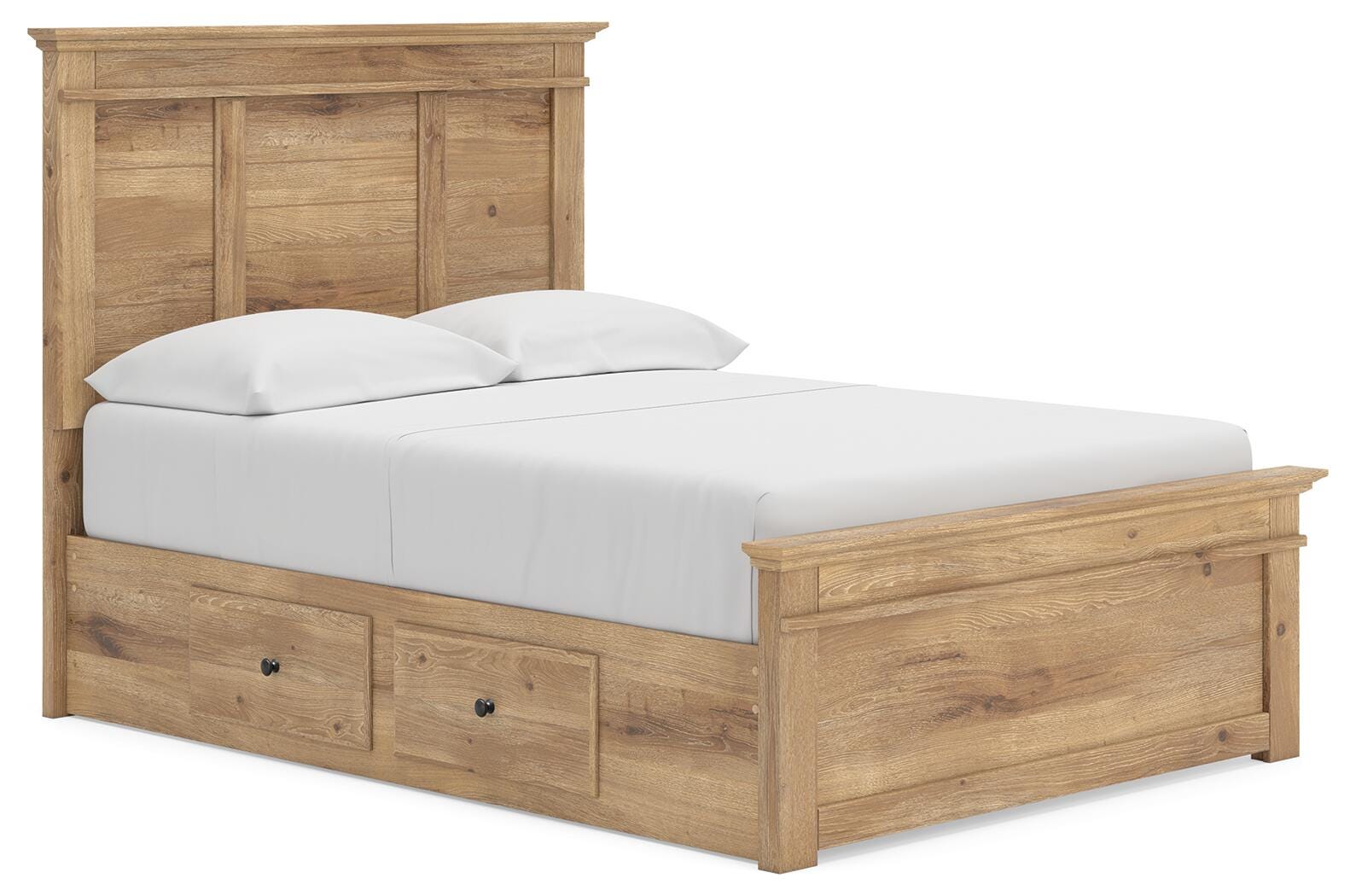 Fenderport Tan Full Panel Storage Bed with Panel Footboard and Under Bed Storage