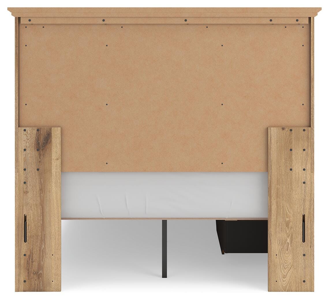Fenderport Tan Full Panel Storage Bed with Panel Footboard and Under Bed Storage