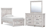Makidern Whitewash Twin Panel Storage Bed, Dresser and Mirror (Online Special Price)