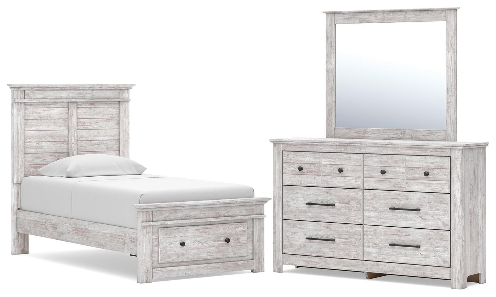 Makidern Whitewash Twin Panel Storage Bed, Dresser and Mirror (Online Special Price)
