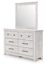 Makidern Whitewash King Panel Bed, Dresser and Nightstand