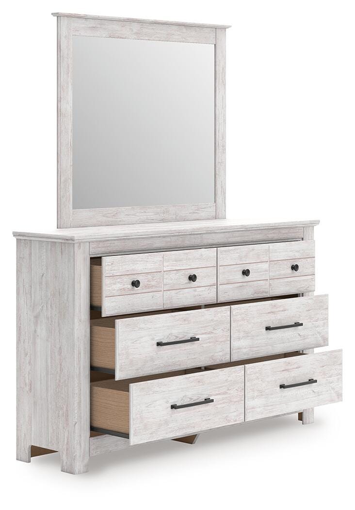 Makidern Whitewash Twin Panel Storage Bed, Dresser and Mirror (Online Special Price)