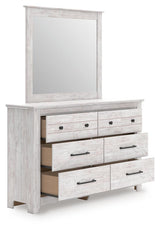 Makidern Whitewash Queen Panel Bed, Dresser, Mirror and Nightstand (Online Special Price)
